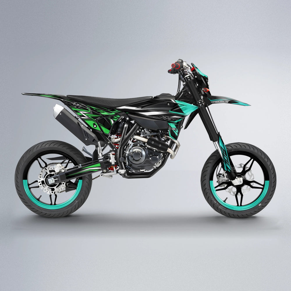 ALIN V2 Beta supermoto graphics kit in Cyan & Green