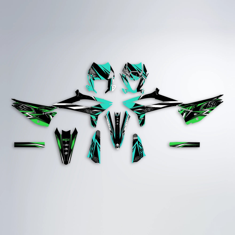 ALIN V2 Beta graphics kit parts layout in Cyan & Green