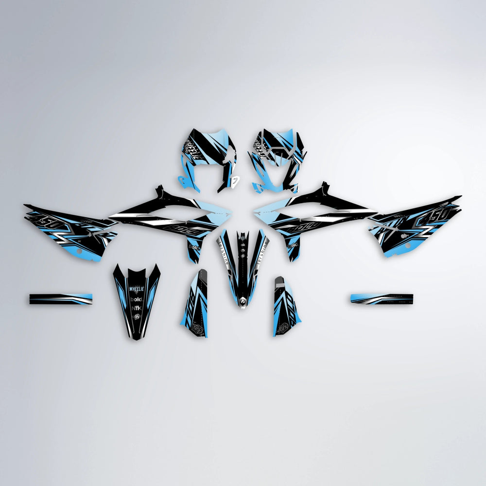 ALIN V2 Beta graphics kit parts layout in Light Blue & White