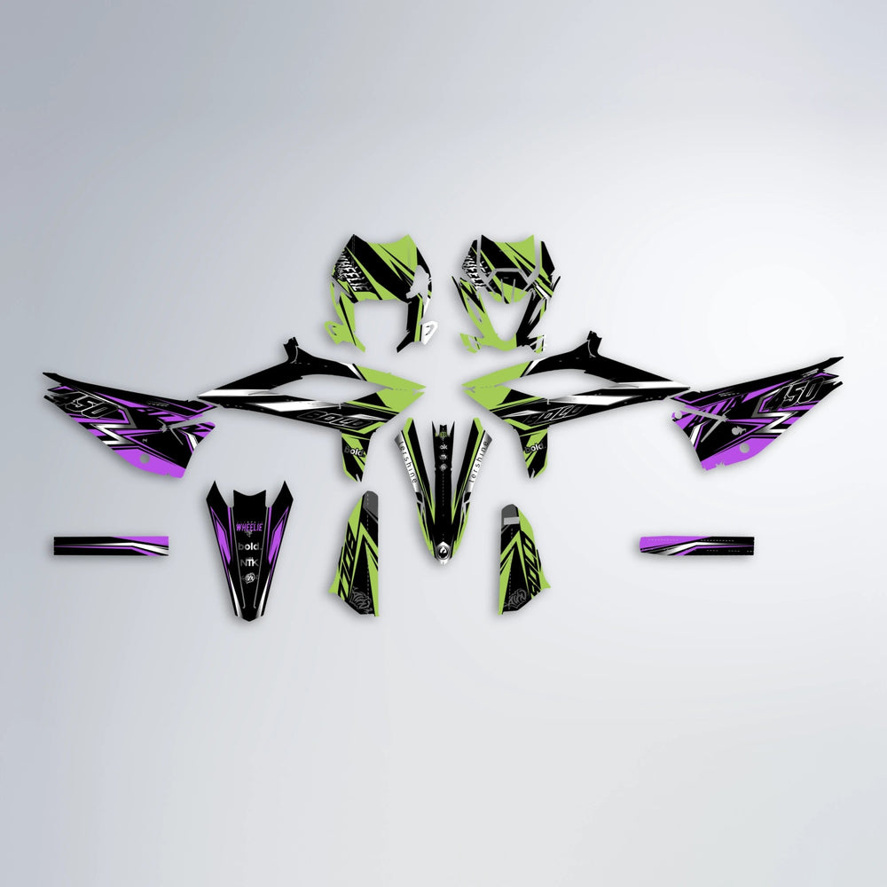 ALIN V2 Beta graphics kit parts layout in Purple & Yellow
