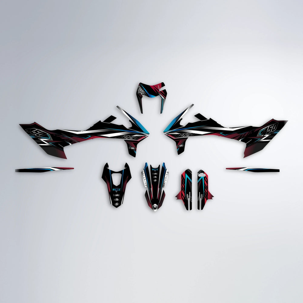 ALIN V2 KTM SMC 690 graphics kit parts layout in Black & Red