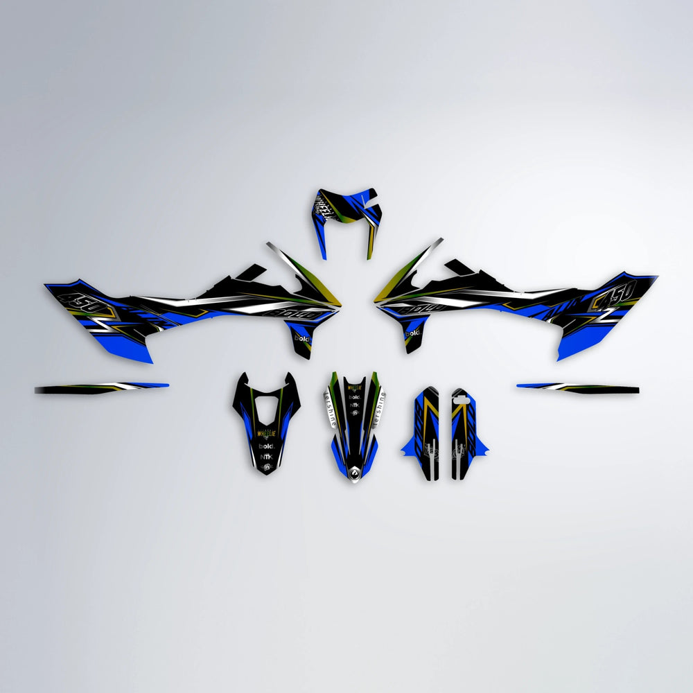 ALIN V2 KTM SMC 690 graphics kit parts layout in Blue