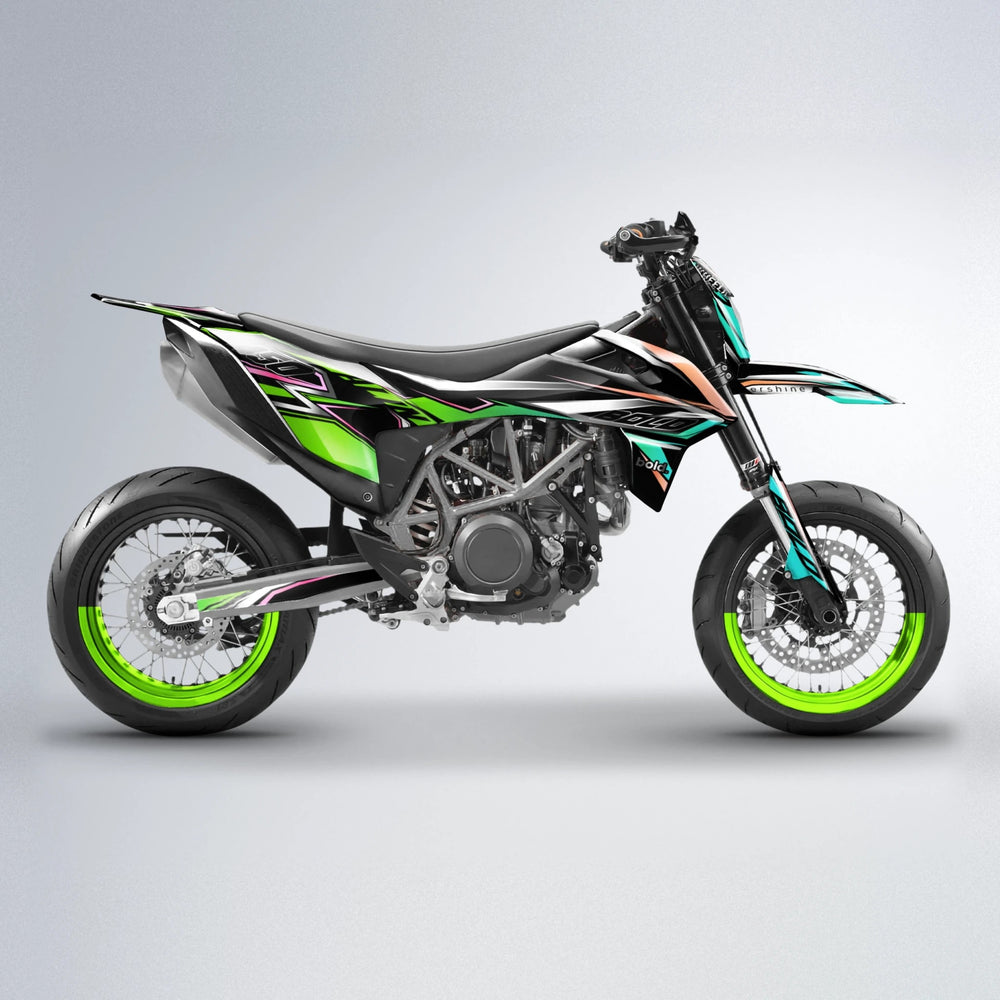 ALIN V2 KTM SMC 690 supermoto graphics kit in Cyan & Green