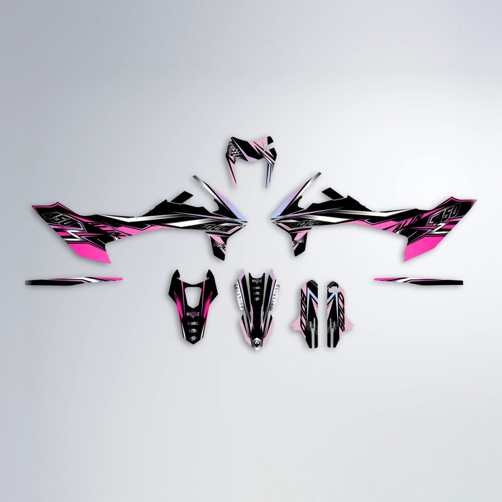 ALIN V2 KTM SMC 690 graphics kit parts layout in Flamingo