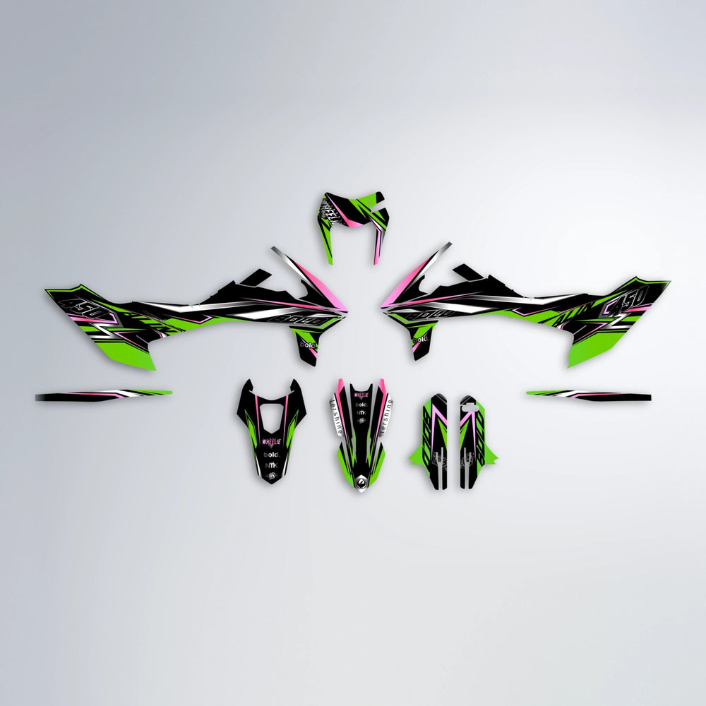 ALIN V2 KTM SMC 690 graphics kit parts layout in Green