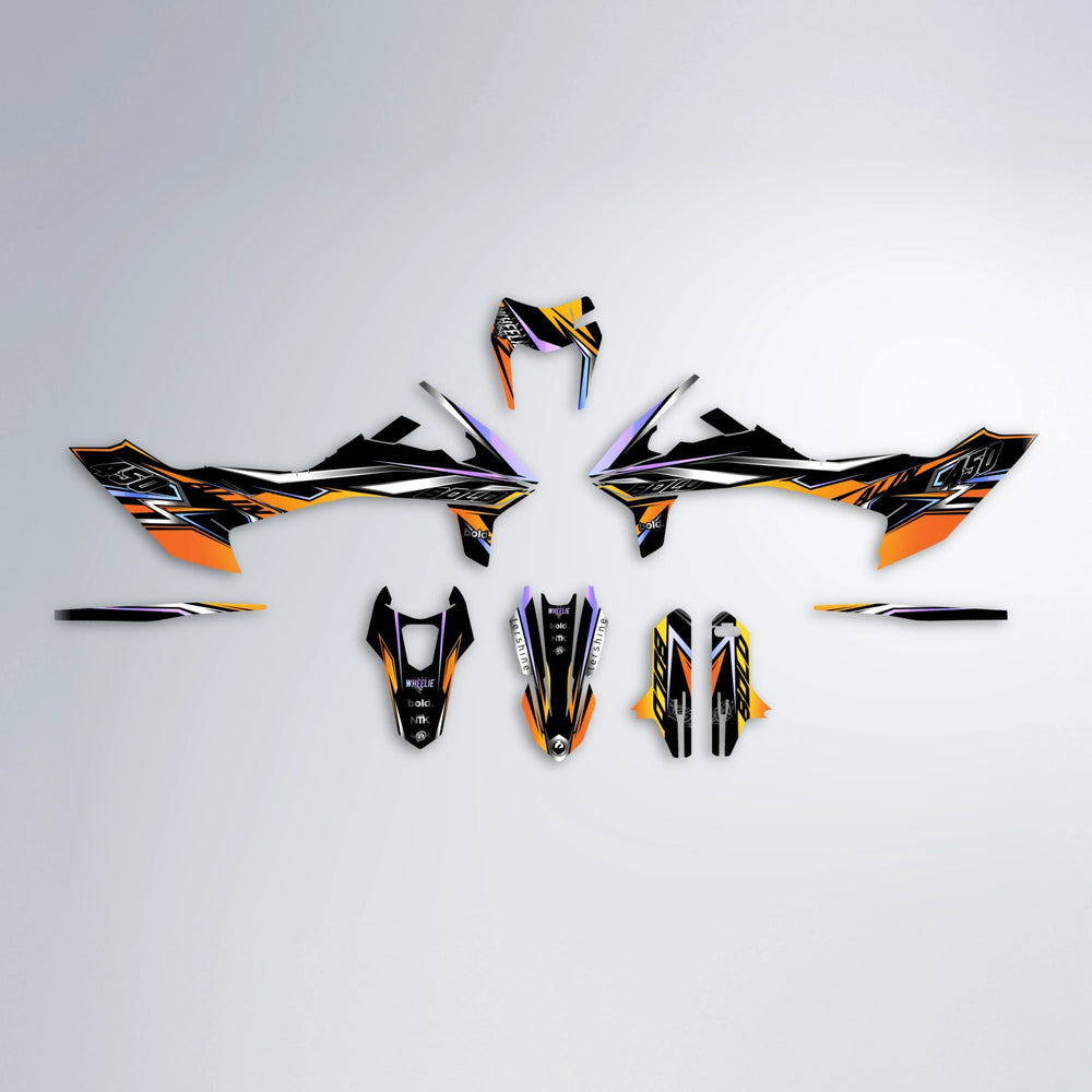 ALIN V2 KTM SMC 690 graphics kit parts layout in Orange & Yellow