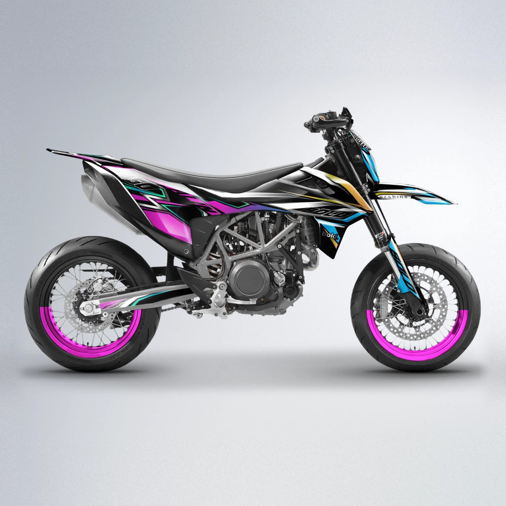 ALIN V2 KTM SMC 690 supermoto graphics kit in Pink & Light Blue