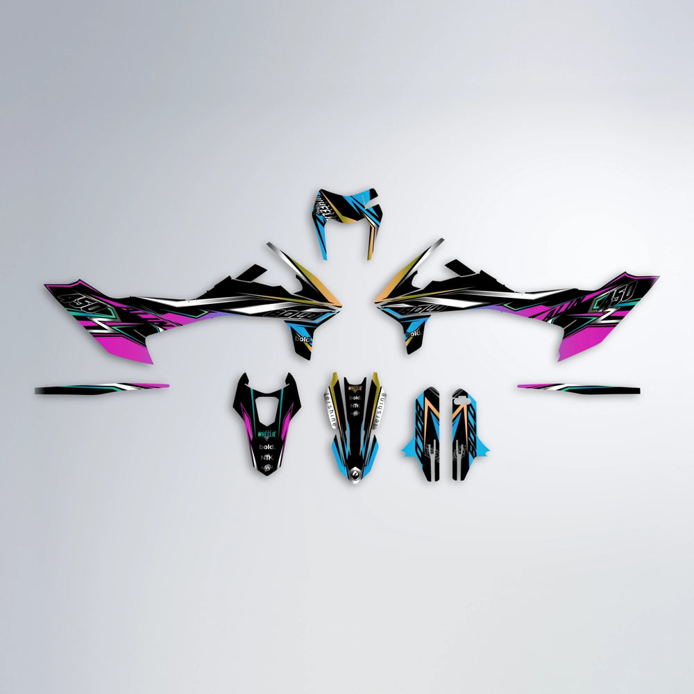 ALIN V2 KTM SMC 690 graphics kit parts layout in Pink & Light Blue