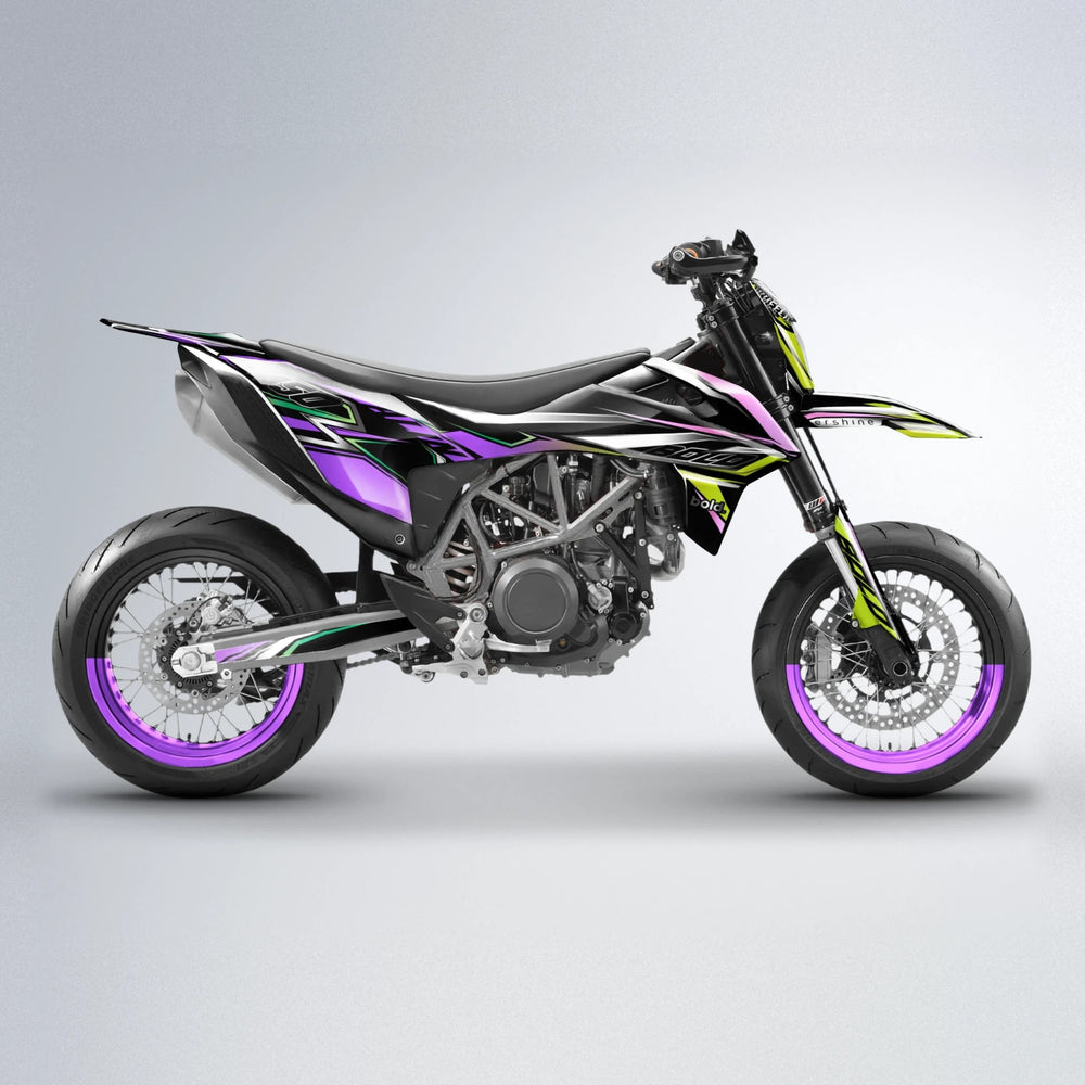 ALIN V2 KTM SMC 690 supermoto graphics kit in Purple & Yellow