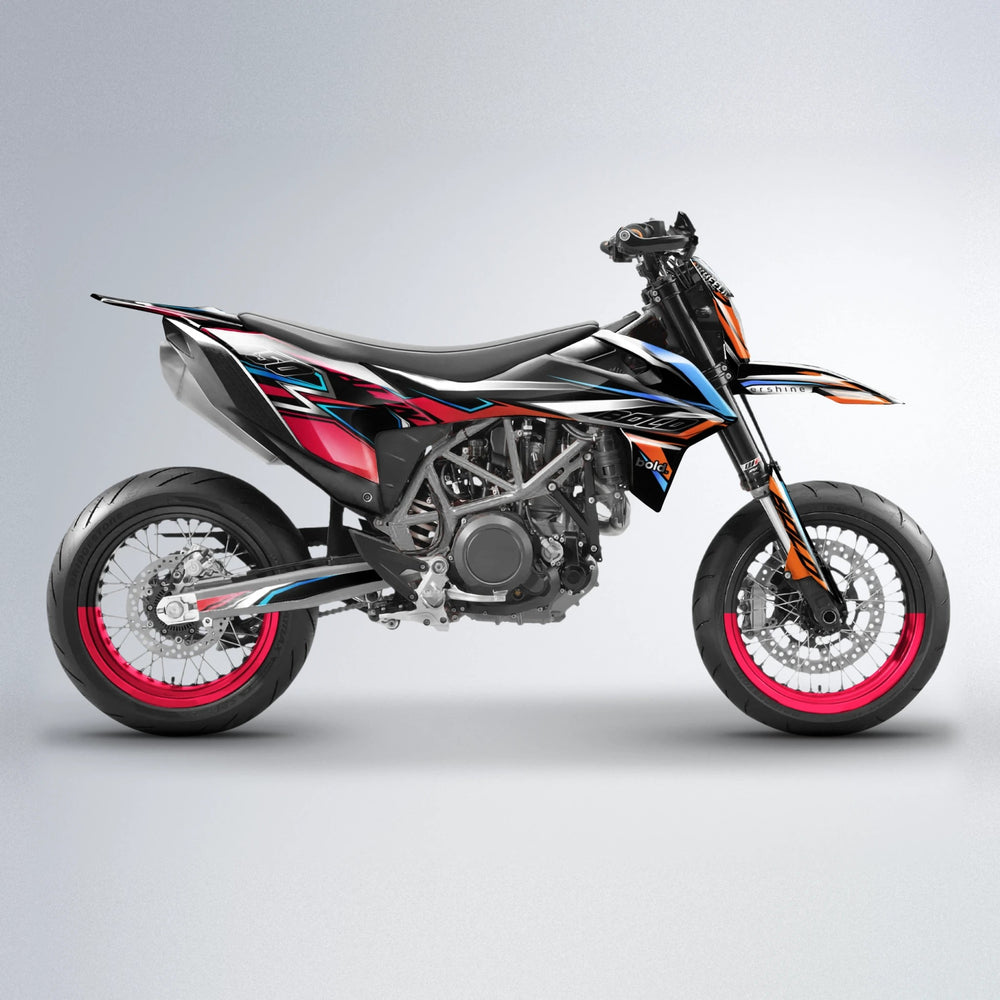 ALIN V2 KTM SMC 690 supermoto graphics kit in Red & Orange