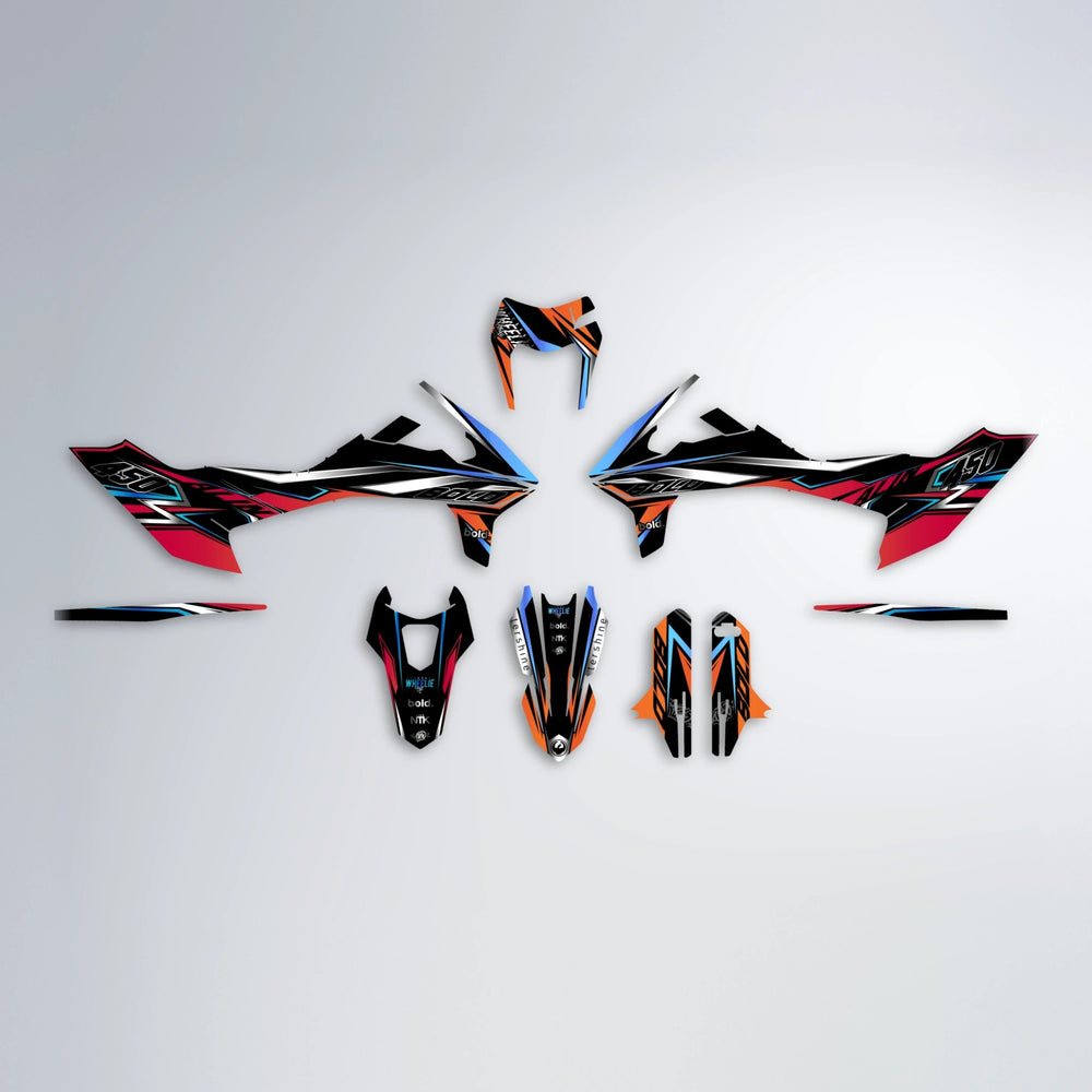 ALIN V2 KTM SMC 690 graphics kit parts layout in Red & Orange