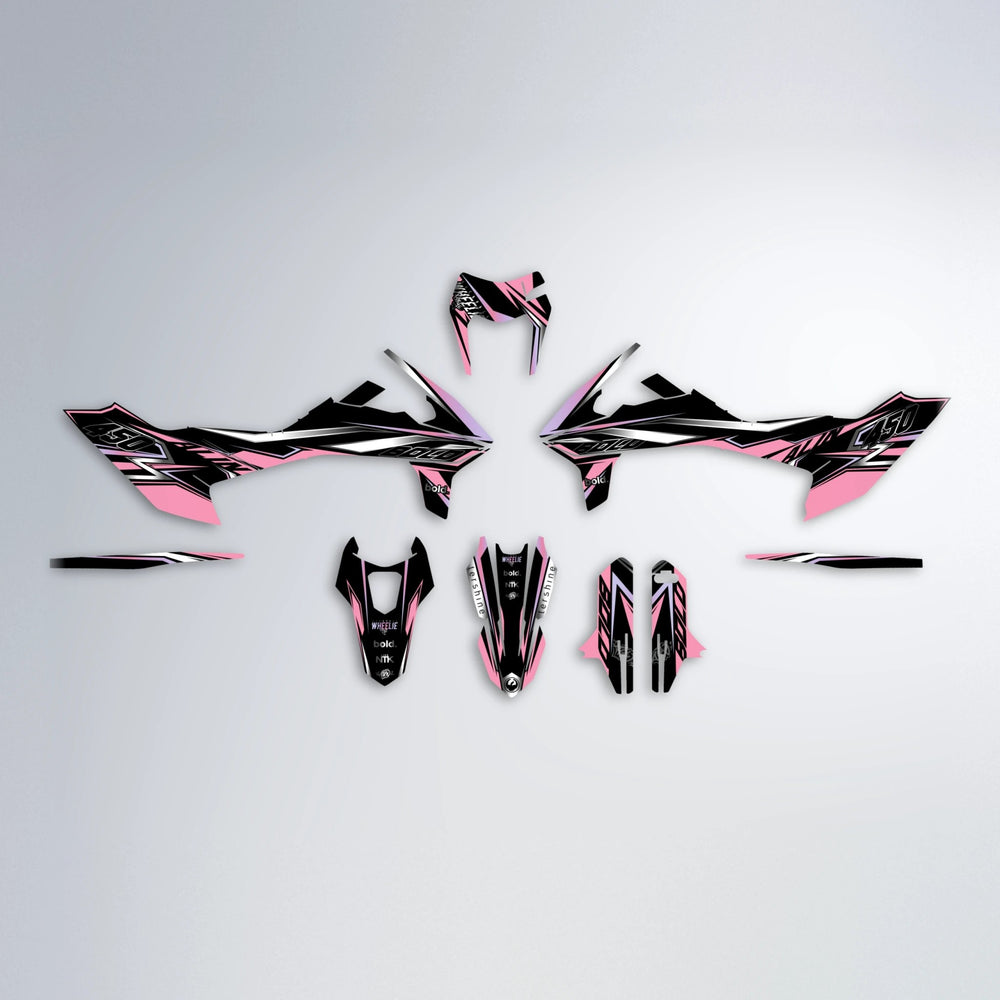ALIN V2 KTM SMC 690 graphics kit parts layout in Sakura Pink