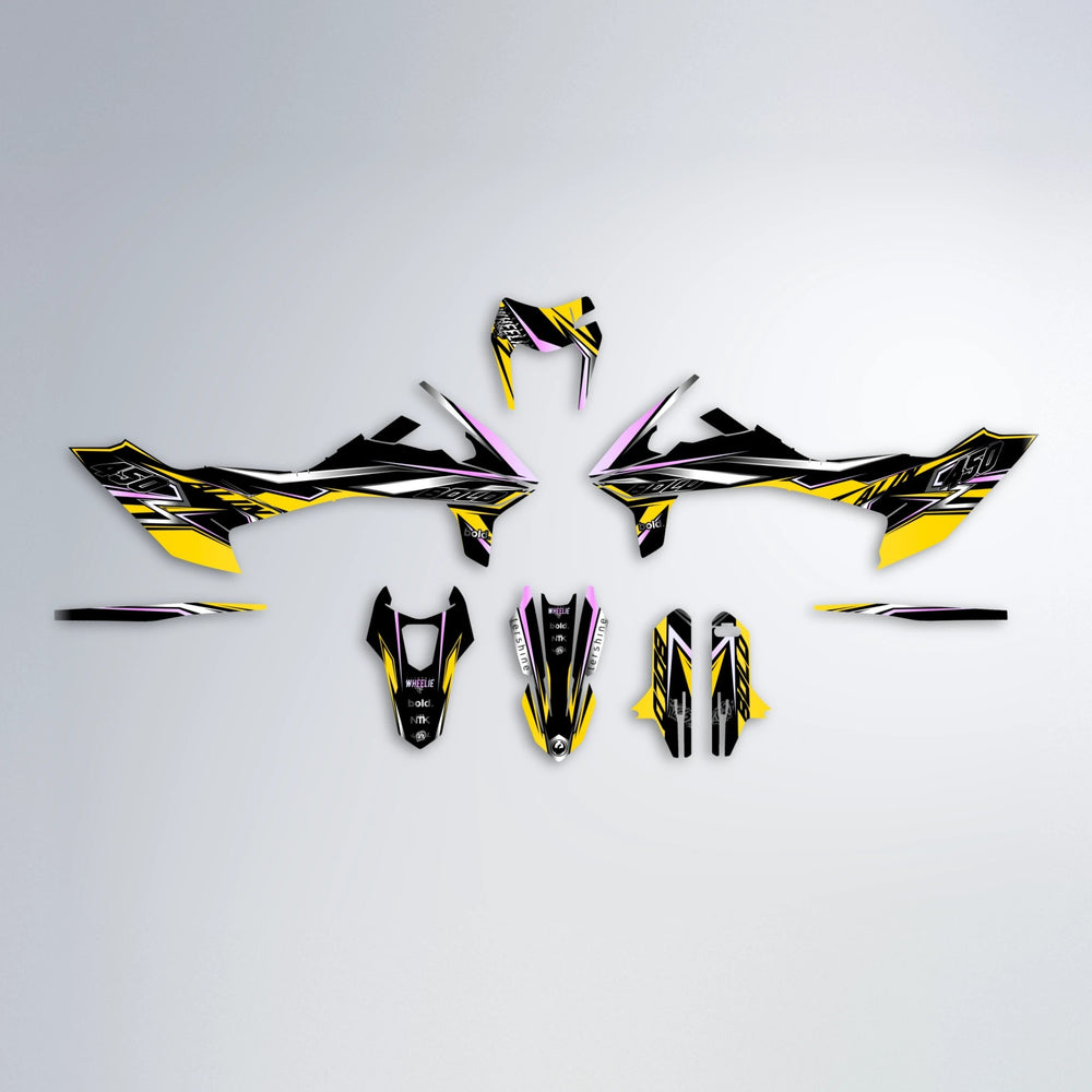 ALIN V2 KTM SMC 690 graphics kit parts layout in Yellow