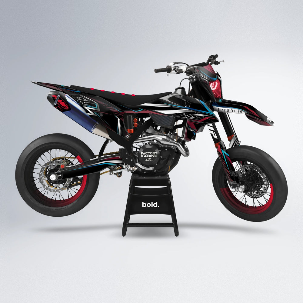 ALIN V2 supermoto graphics kit in Black & Red (Silverchrome)