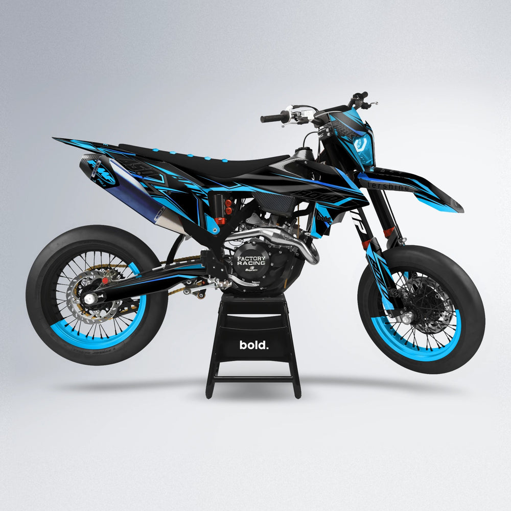 ALIN V2 supermoto graphics kit in Blue x Silverchrome