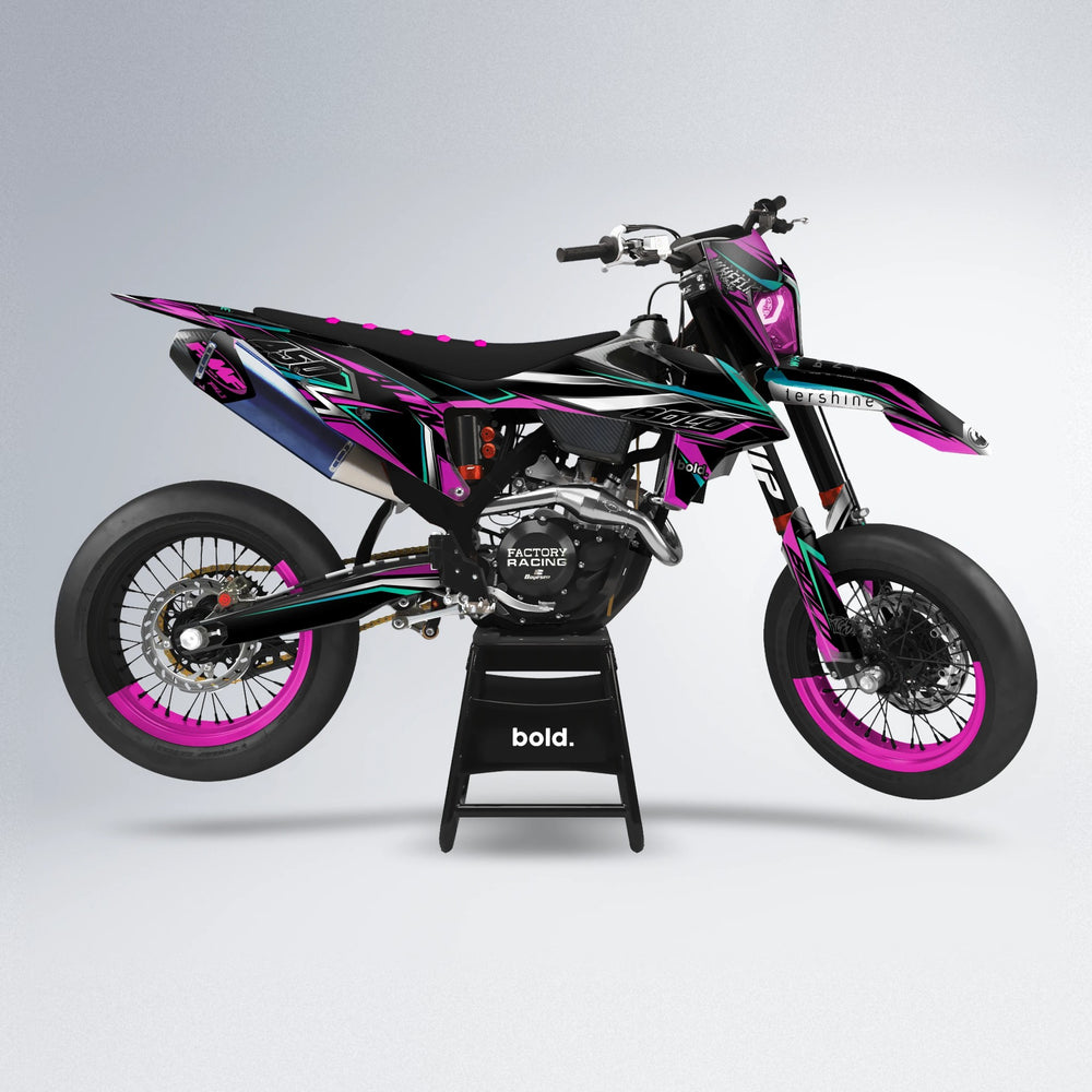 ALIN V2 supermoto graphics kit in Pink (Silverchrome)