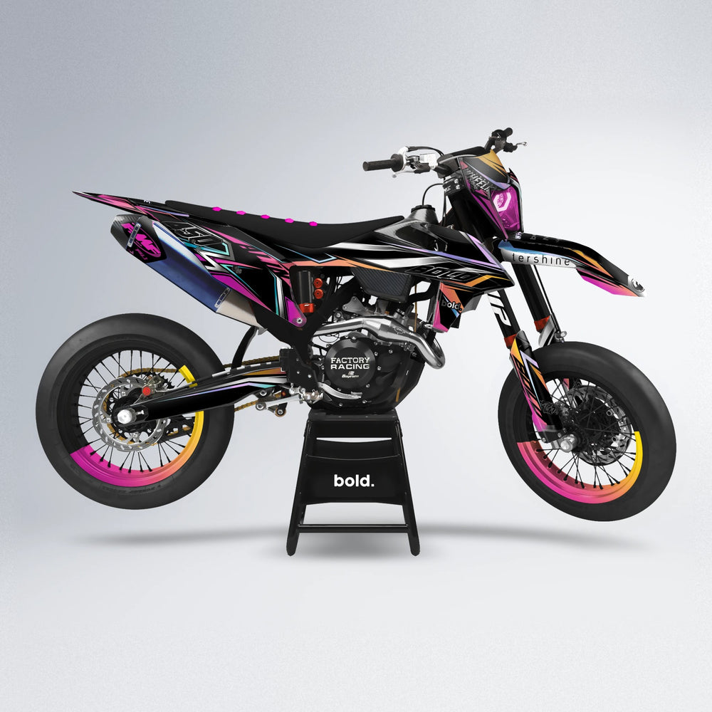 ALIN V2 supermoto graphics kit in Pink & Yellow (Silverchrome)
