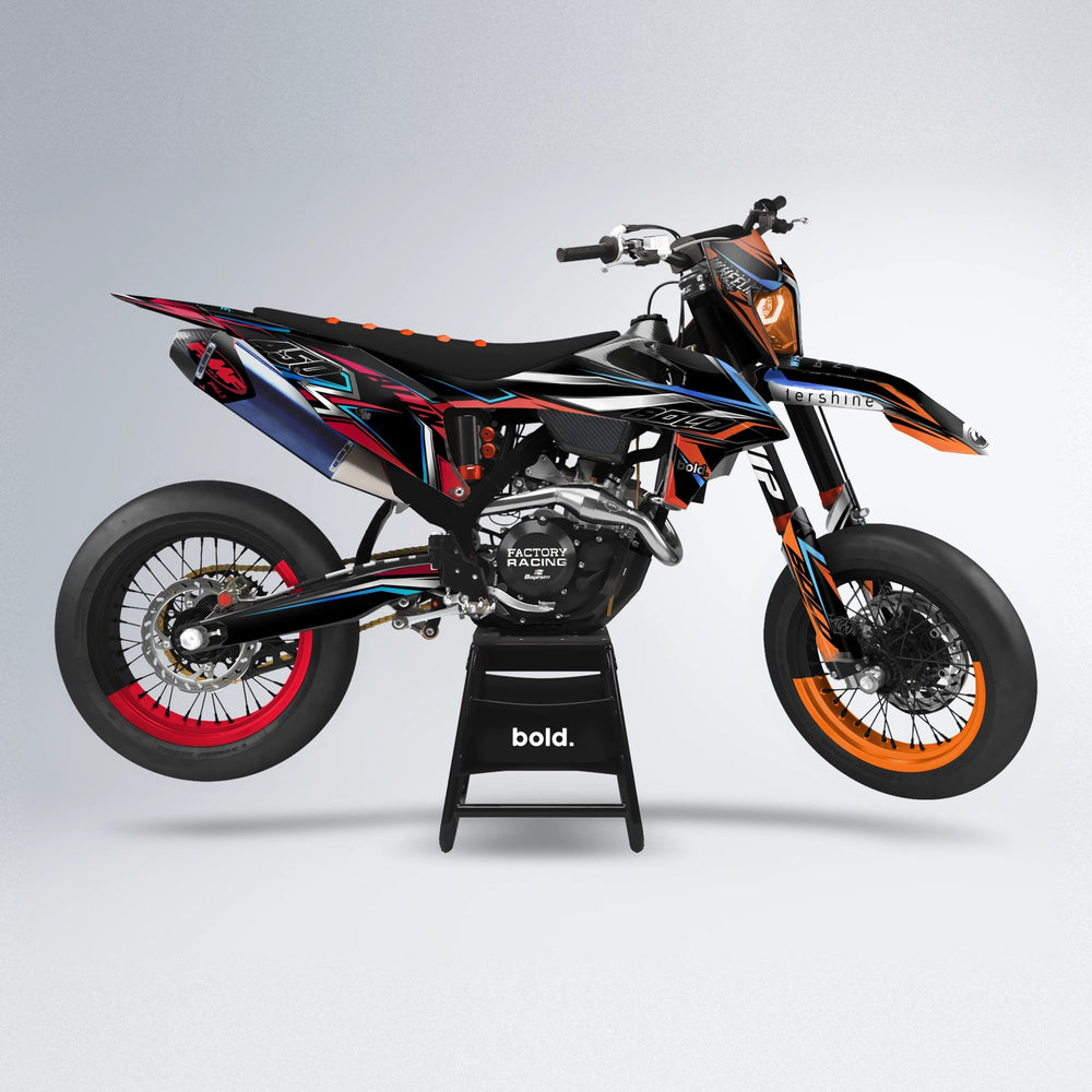 ALIN V2 supermoto graphics kit in Red & Orange (Silverchrome)
