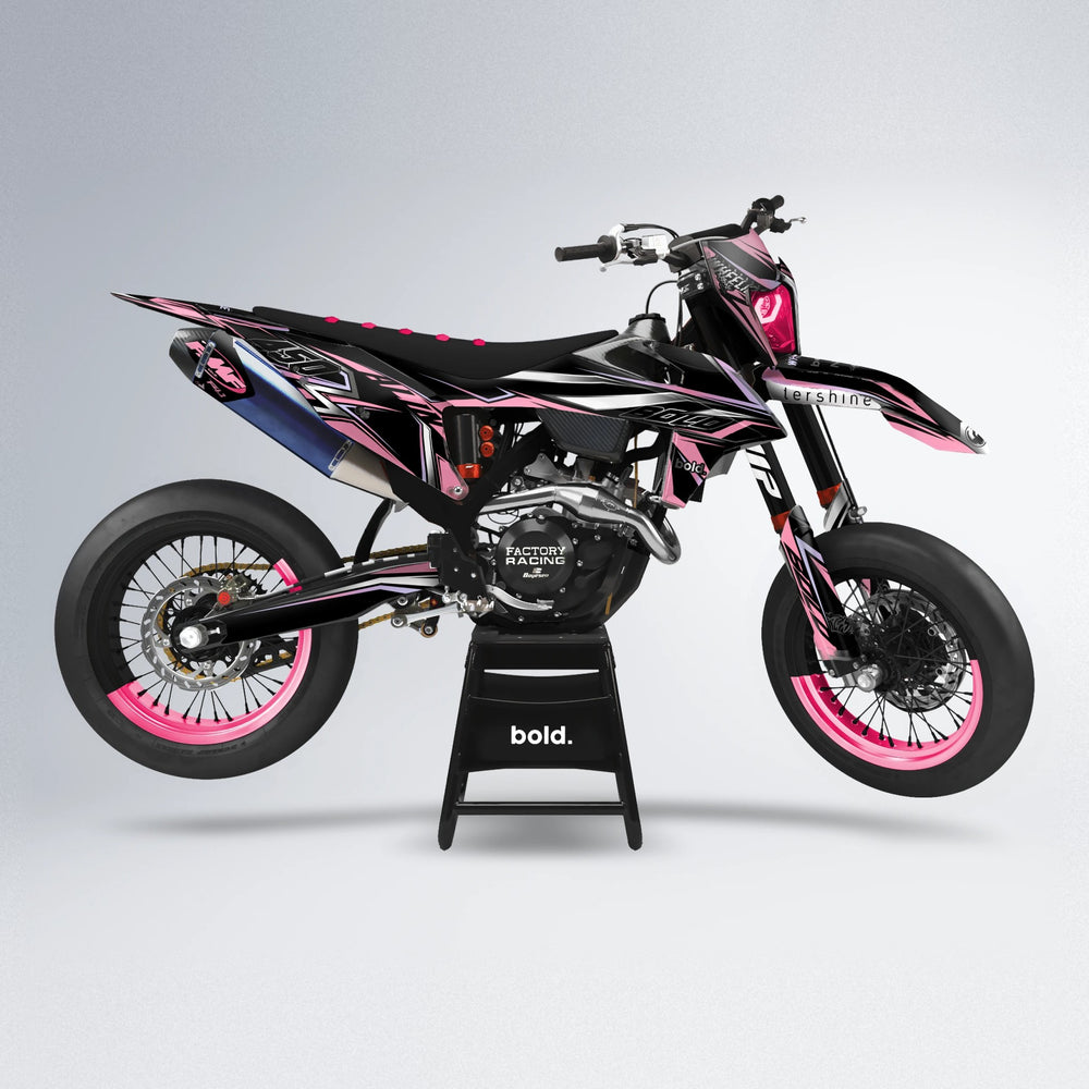 ALIN V2 supermoto graphics kit in Sakura Pink (Silverchrome)