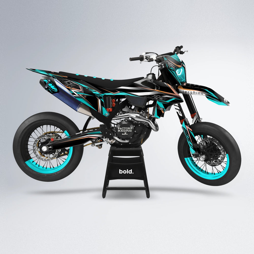 ALIN V2 supermoto graphics kit in Teal (Silverchrome)