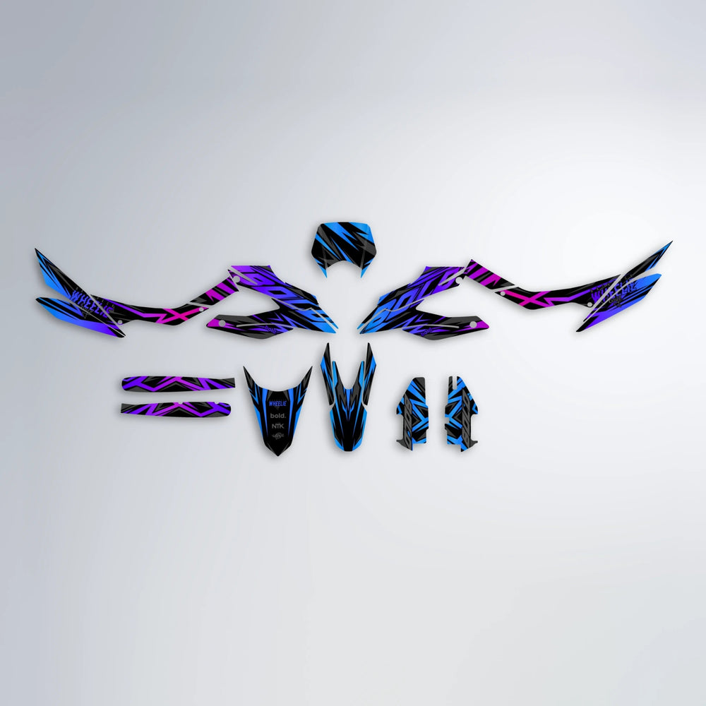 ANXIETY Aprilia SX 125 graphics kit parts layout in Blue Purple Fade