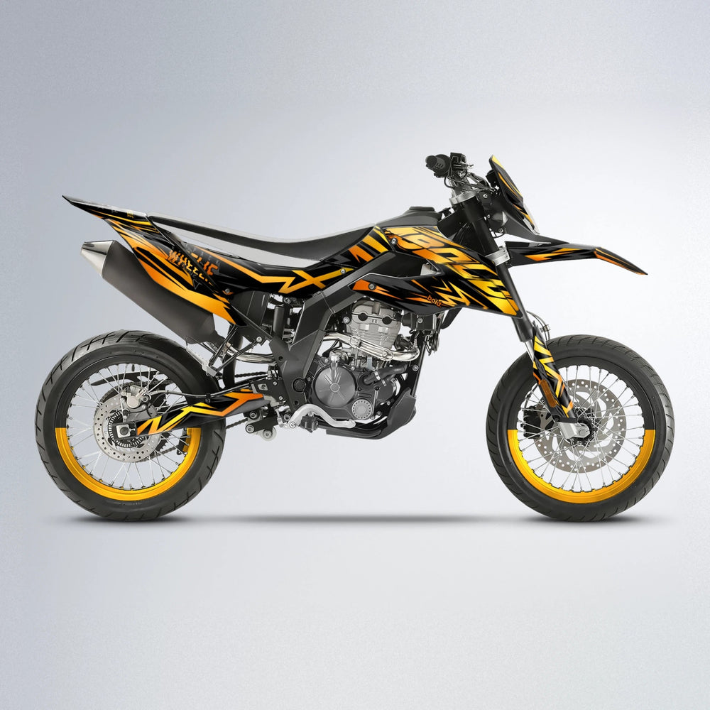 ANXIETY Aprilia SX 125 supermoto graphics kit in Orange & Yellow