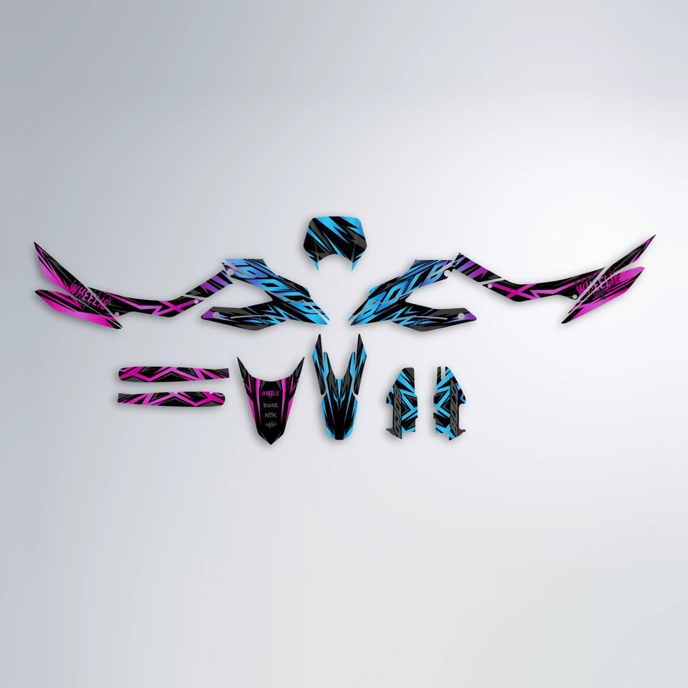 ANXIETY Aprilia SX 125 graphics kit parts layout in Pink & Light Blue