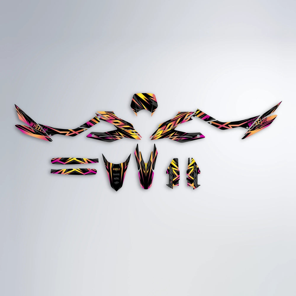 ANXIETY Aprilia SX 125 graphics kit parts layout in Pink & Yellow