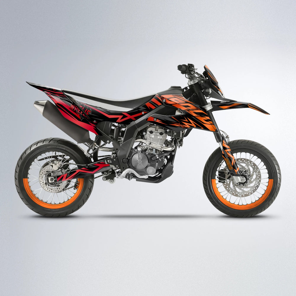 ANXIETY Aprilia SX 125 supermoto graphics kit in Red & Orange