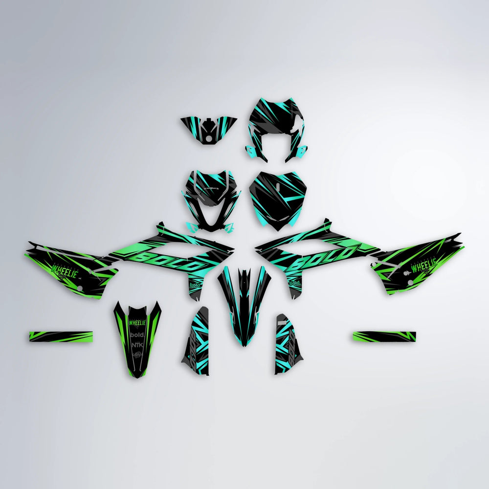 ANXIETY Beta graphics kit parts layout in Cyan & Green