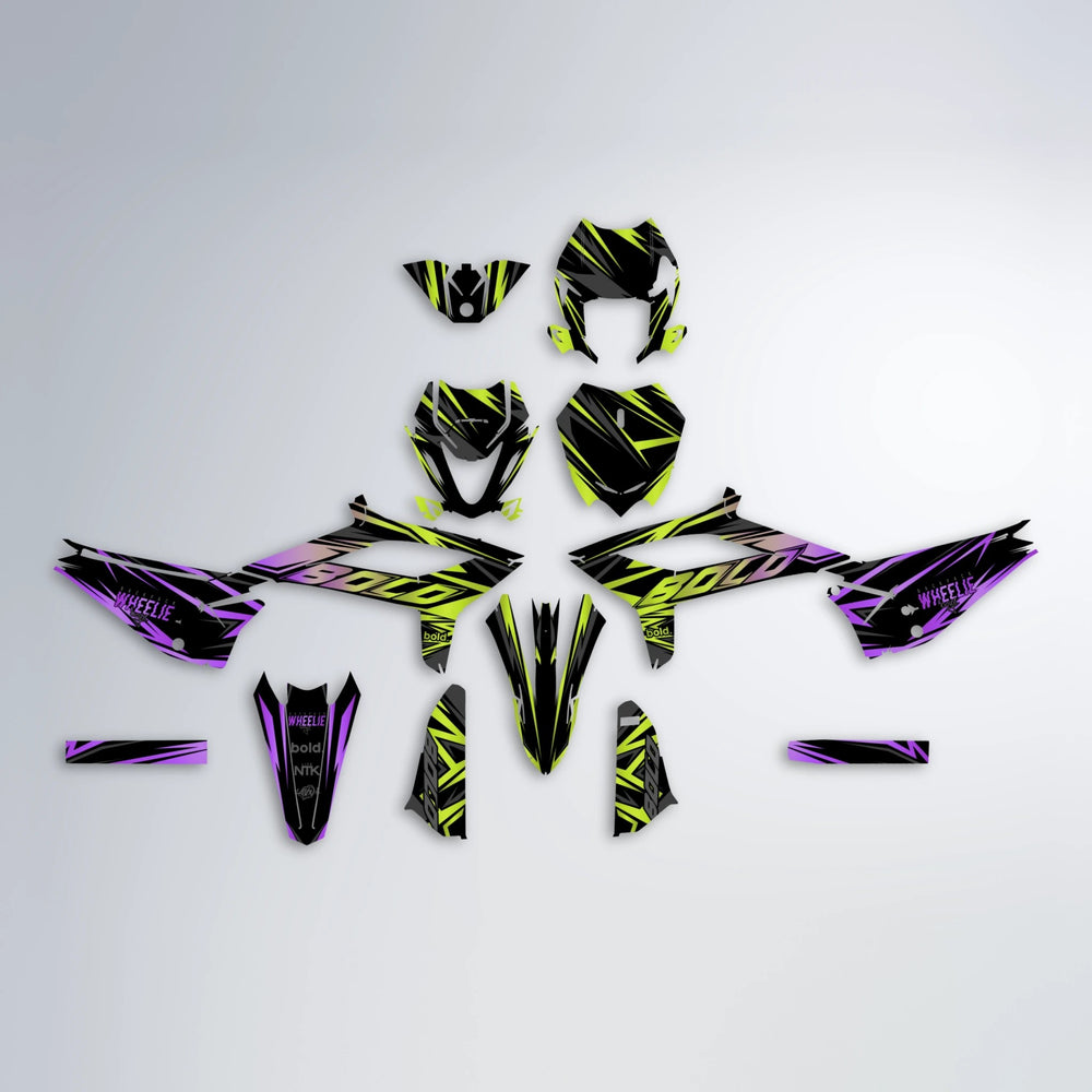 ANXIETY Beta graphics kit parts layout in Purple & Yellow