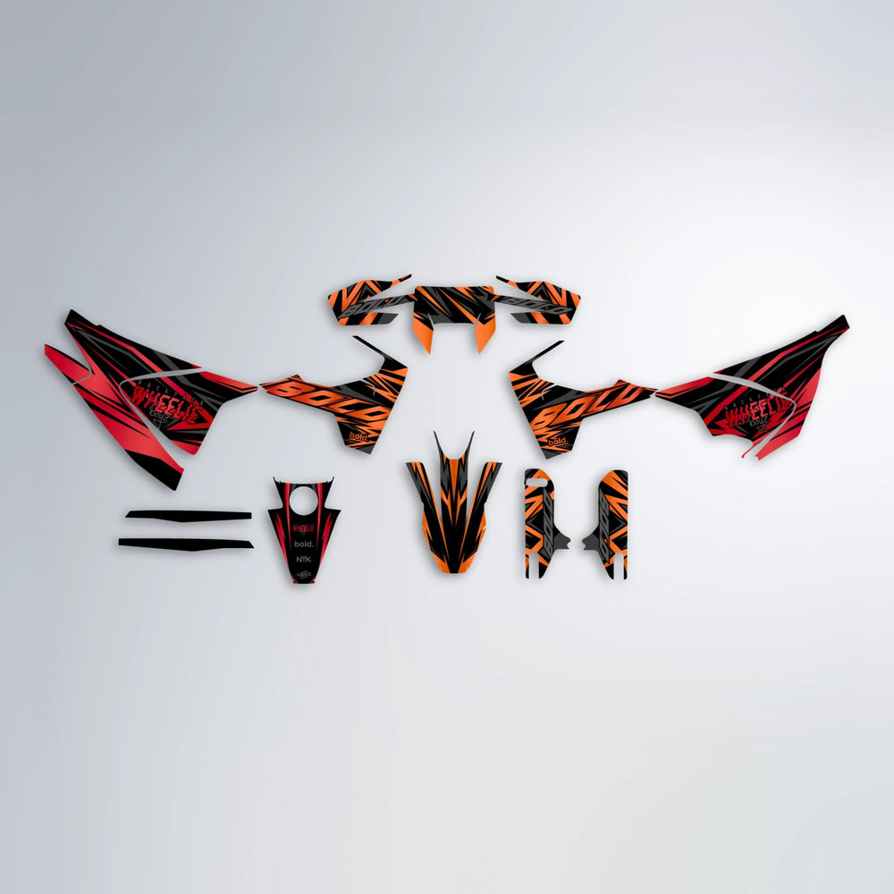 ANXIETY Husqvarna 701 graphics kit parts layout in Red & Orange