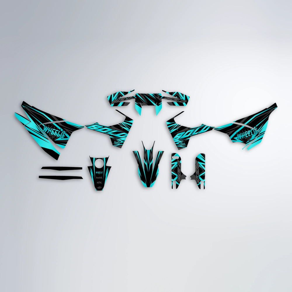ANXIETY Husqvarna 701 graphics kit parts layout in Teal