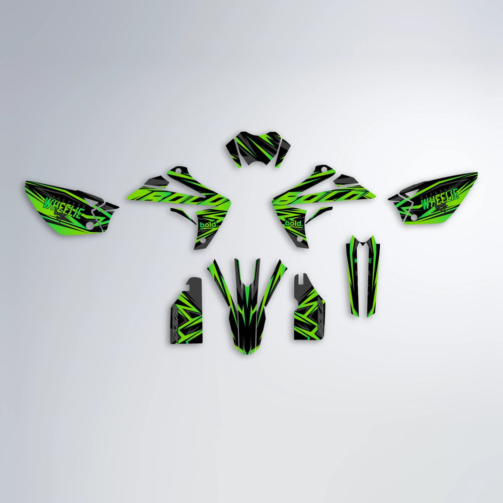 ANXIETY Rieju MRT graphics kit parts layout in Green