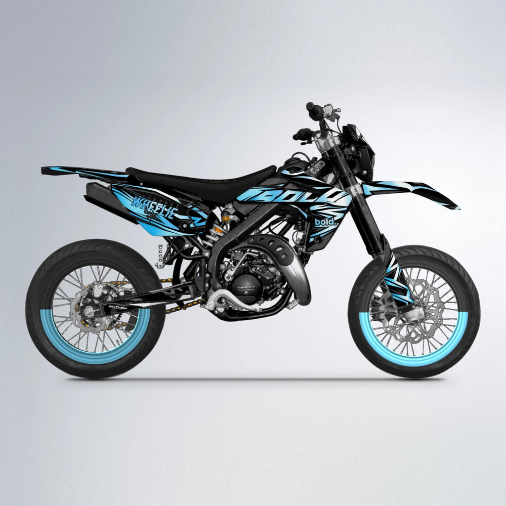 ANXIETY Rieju MRT supermoto graphics kit in Light Blue & White