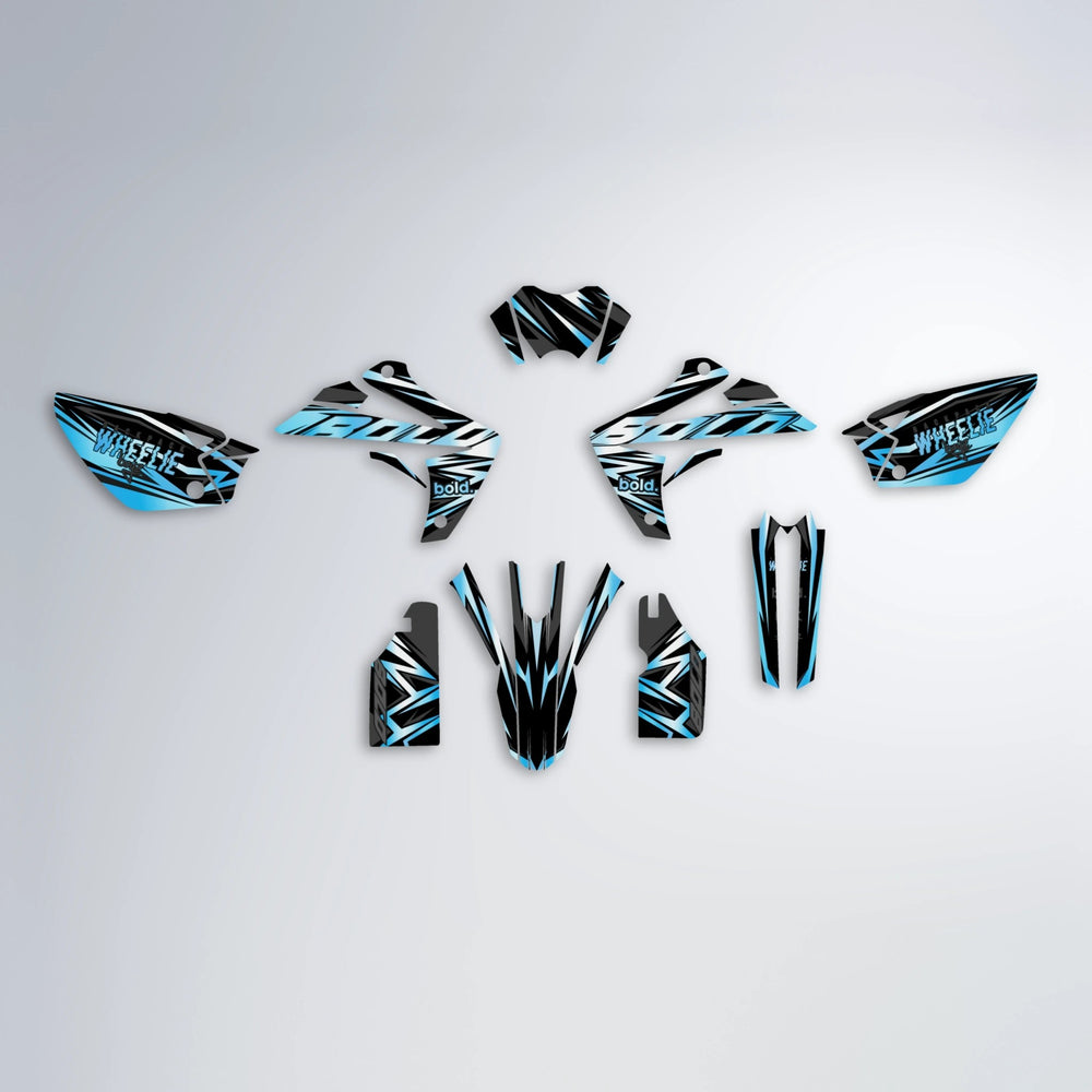 ANXIETY Rieju MRT graphics kit parts layout in Light Blue & White