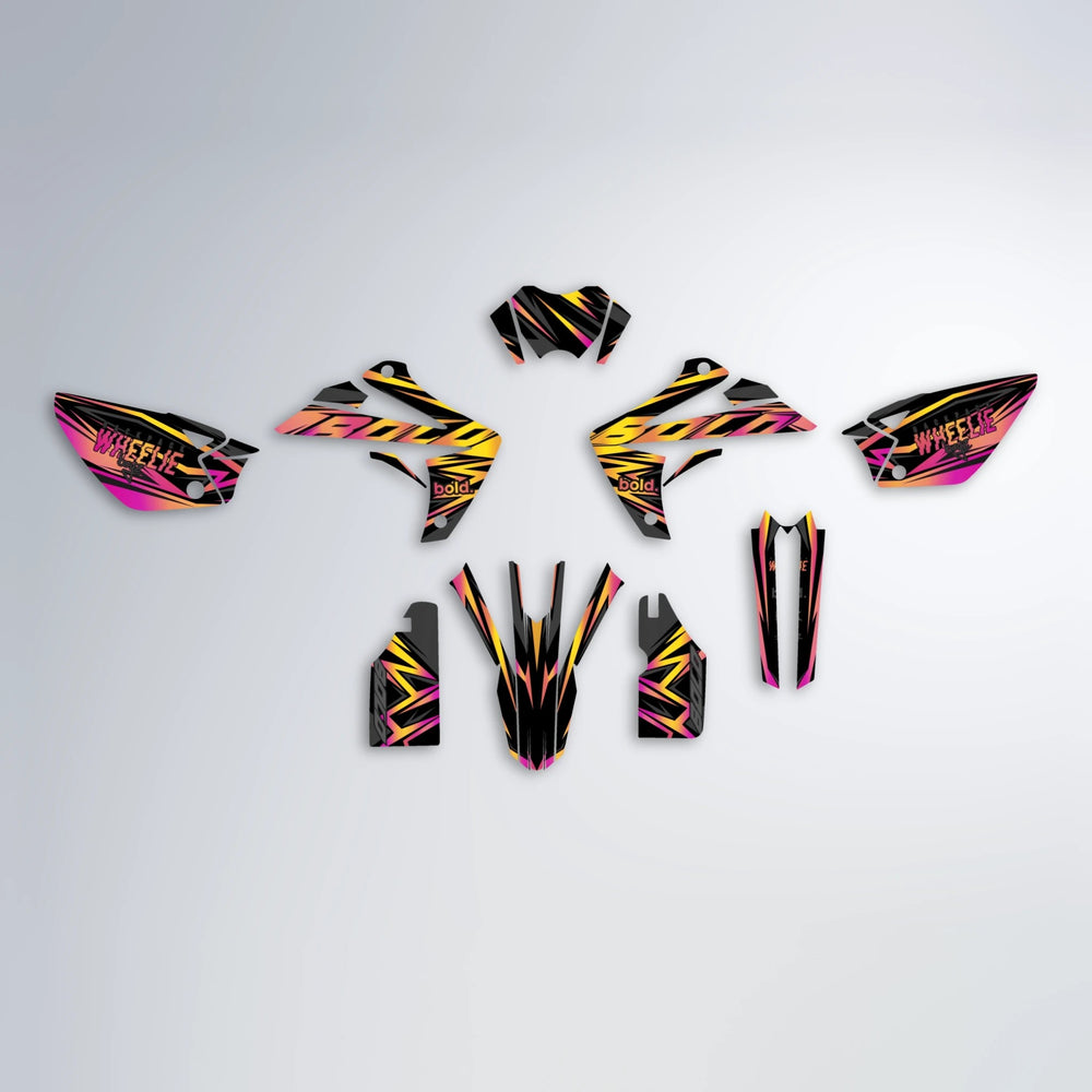 ANXIETY Rieju MRT graphics kit parts layout in Pink & Yellow
