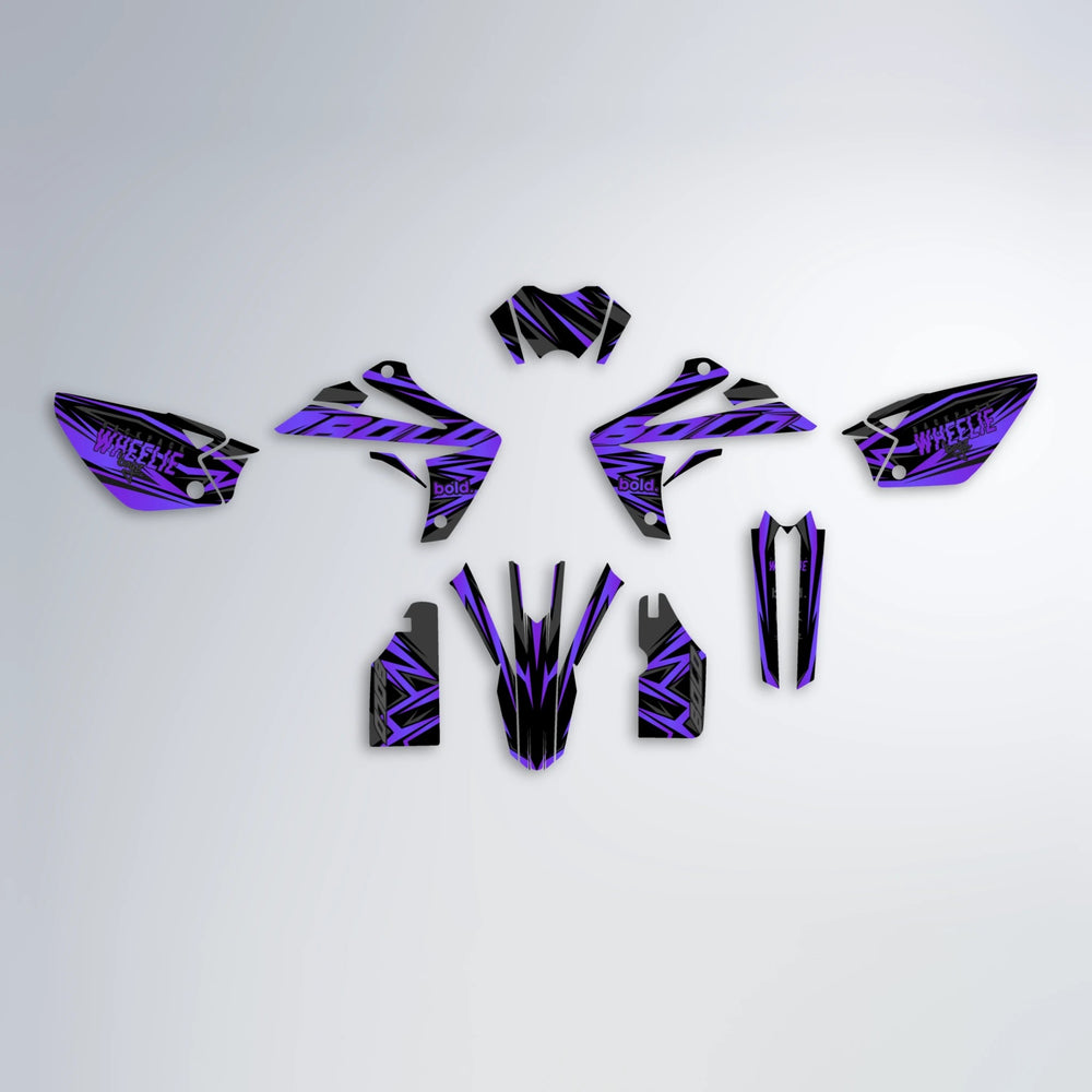 ANXIETY Rieju MRT graphics kit parts layout in Purple
