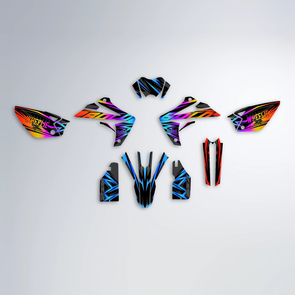 ANXIETY Rieju MRT graphics kit parts layout in Sunset Fade