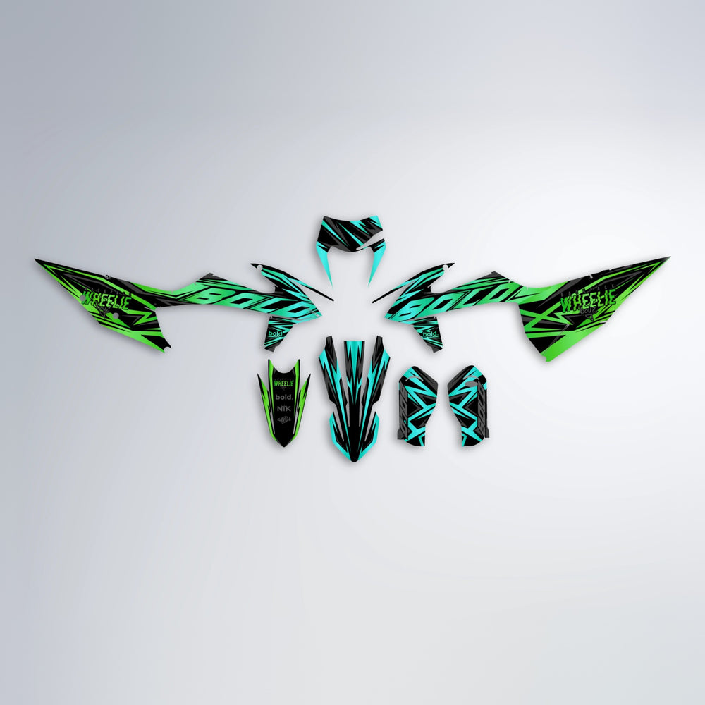 ANXIETY graphics kit parts layout in Cyan & Green