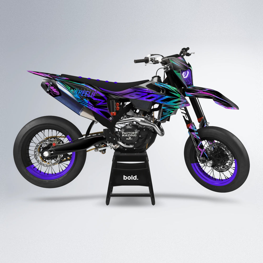 ANXIETY supermoto graphics kit in Purple Holo