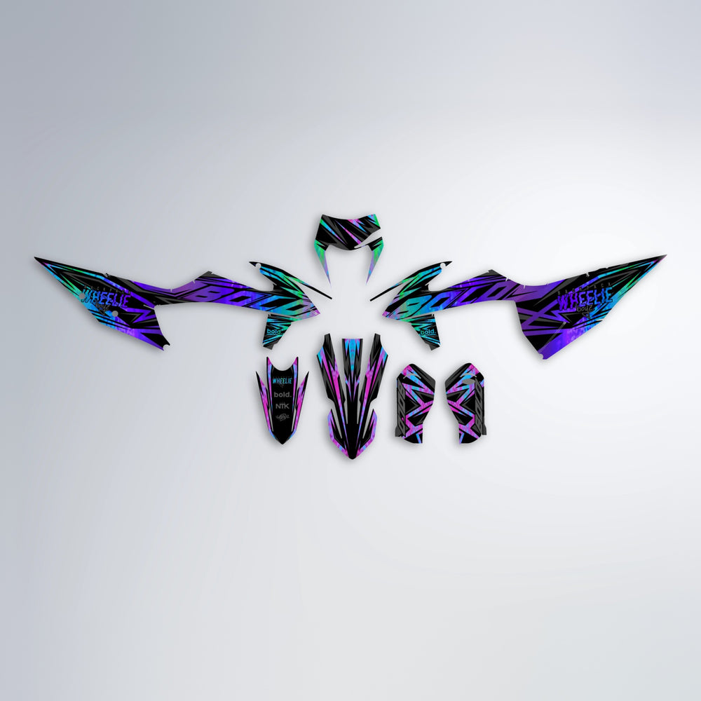 ANXIETY graphics kit parts layout in Purple Holo