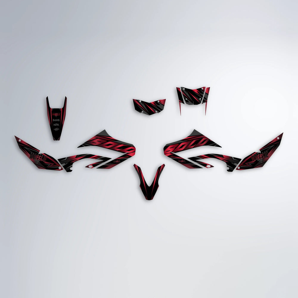 ANXIETY Yamaha WR 125X graphics kit parts layout in Black & Red