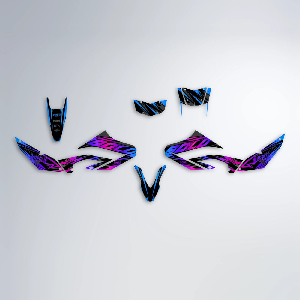ANXIETY Yamaha WR 125X graphics kit parts layout in Blue Purple Fade