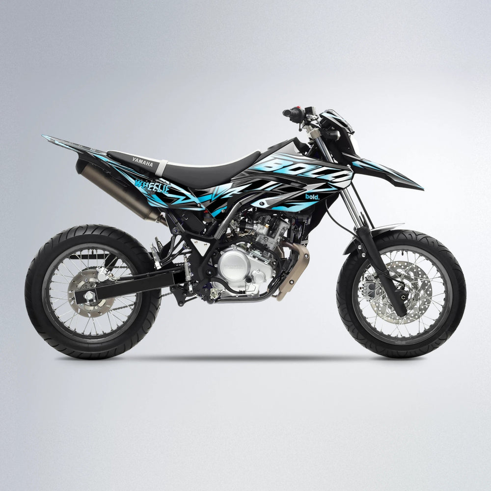 ANXIETY Yamaha WR 125X supermoto graphics kit in Light Blue & White