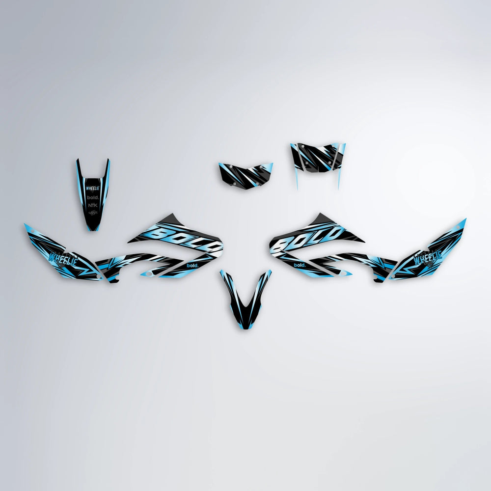 ANXIETY Yamaha WR 125X graphics kit parts layout in Light Blue & White