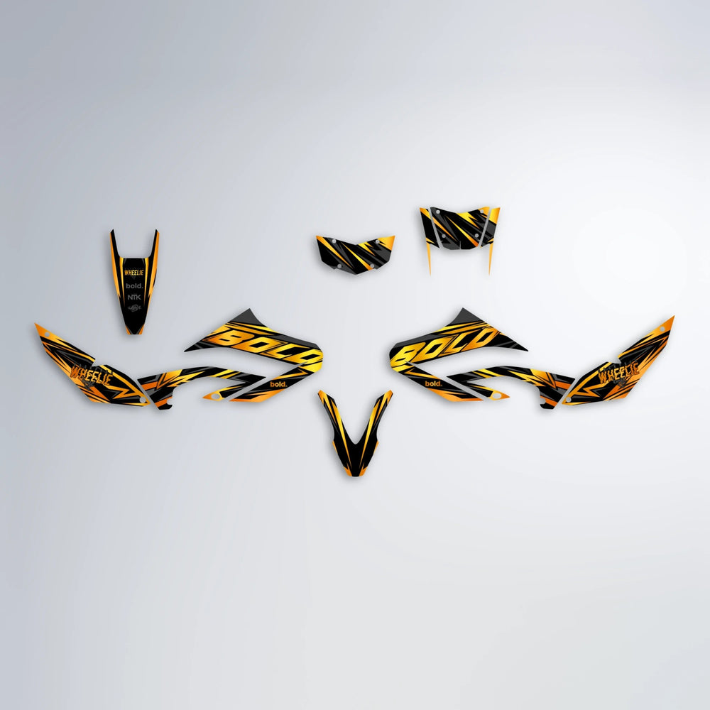 ANXIETY Yamaha WR 125X graphics kit parts layout in Orange & Yellow