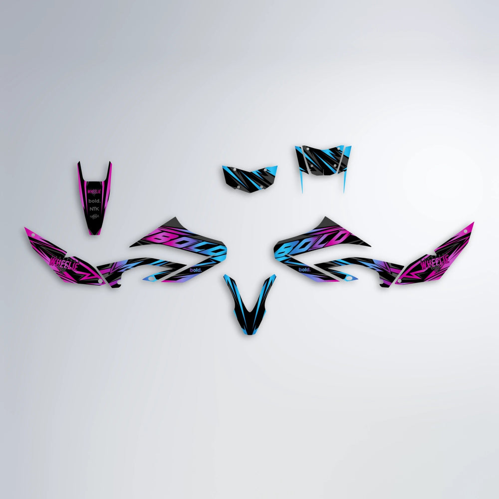 ANXIETY Yamaha WR 125X graphics kit parts layout in Pink & Light Blue