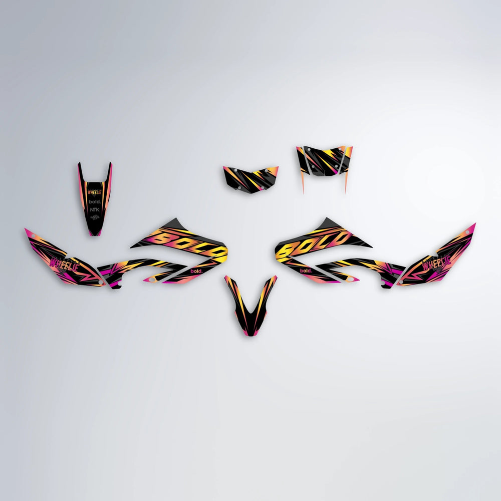 ANXIETY Yamaha WR 125X graphics kit parts layout in Pink & Yellow