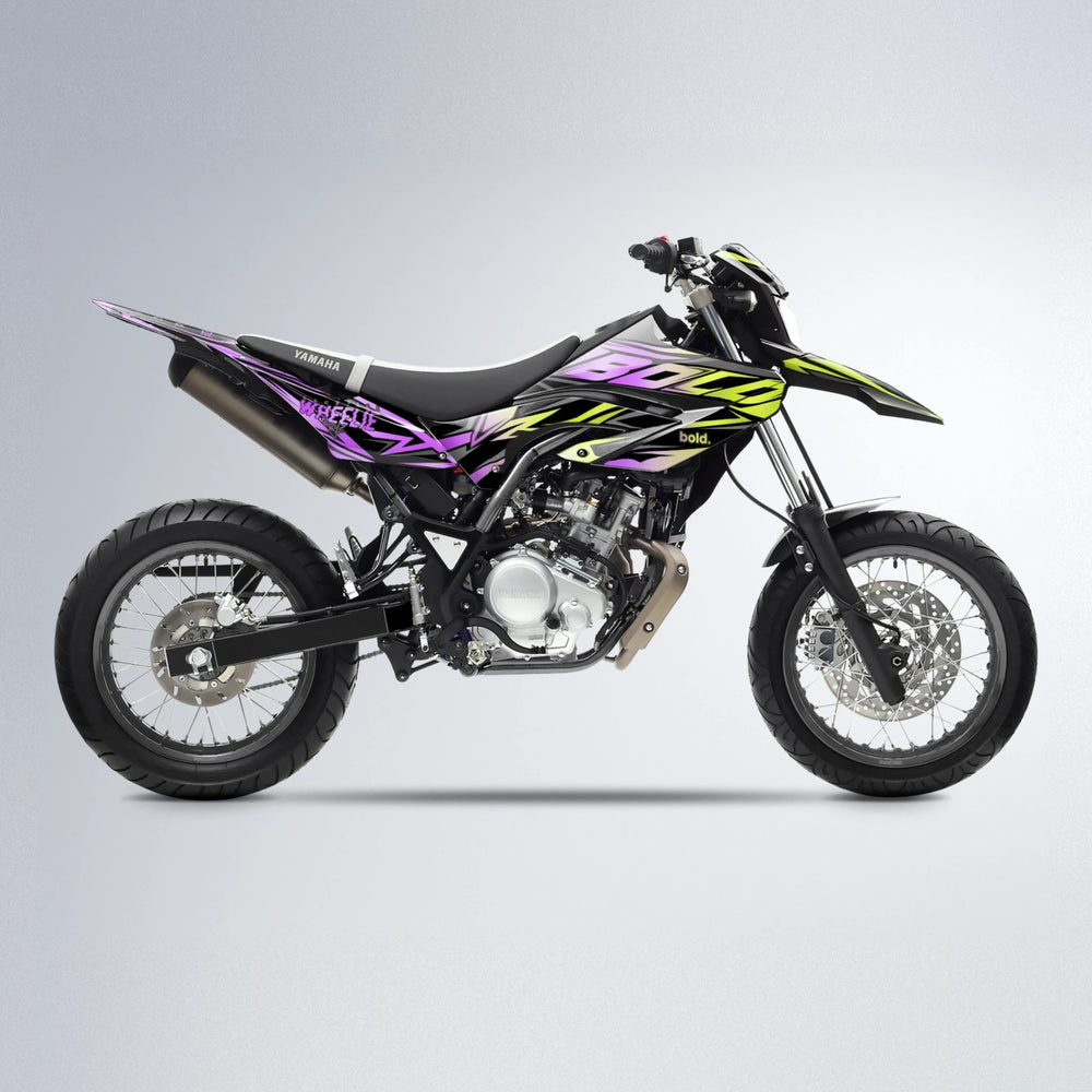 ANXIETY Yamaha WR 125X supermoto graphics kit in Purple & Yellow